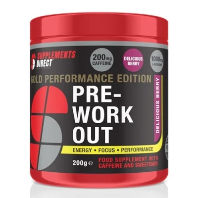 Image of Gold Pre Workout Supplements direct Delicious Berry Energy Drink with Creatine, Caffeine, Beta Alanine, Citrulline Malate, Amino Acids, Vitamin B, B12