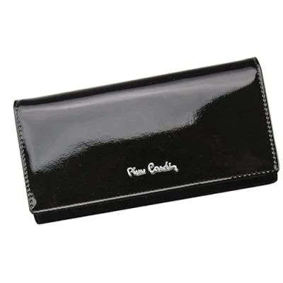 Image of Pierre Cardin Women&#039;s Wallet Stylish Made from 100% Natural Leather Varnished 18,5 x 10 3 cm Holds 9 Cards 2 Bill Compartments 1 Coins Pockets Colour Black