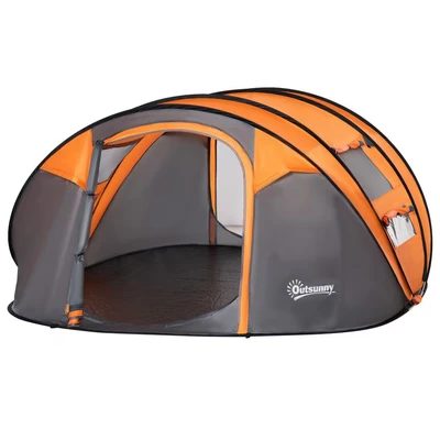 Image of Outsunny 4 5 Person Pop up Camping Tent Family w/ 2 Mesh Windows &amp; PVC Portable Carry Bag for Outdoor Trip, Orange