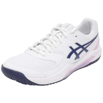 Image of Asics Geldedicate 8 Multicourt tennis shoes, Women&#039;s, Size: 8.5, White/indigo fog Imitation leather/ textile
