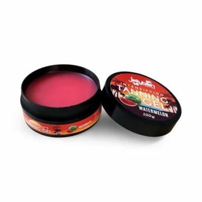 Image of Jellybean Tanning Intensifying Gel 100g, Watermelon Scent Sunbed &amp; Outdoor Accelerator with Cocoa Butter, Coconut Oil Vitamin E Achieve a Deep Natural Tan Ingredients