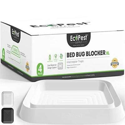 Image of Bed Bug Interceptors 4 Pack Blocker (XL) Interceptor Traps (White) Extra Large Insect Trap for Legs No Chemicals or Pesticides Monitor, Detector, and Bugs