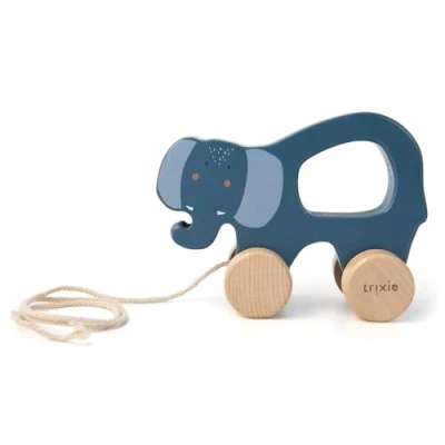 Image of Trixie Mrs. Elephant Pull Along Toy FSC Certified Wood 12m+ Blue