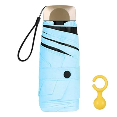 Image of Vicloon Mini Umbrella, Pocket Umbrella with Golden Handle, 210T Black Rubber Cloth &amp; 6 Aluminum Alloy Ribs, Foldable Compact Travel UPF&gt;50+ UV Resistance, Rain and Sun
