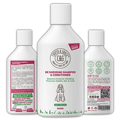 Image of C&amp;G Pets De Shedding Shampoos &amp; Conditioners For Dogs 500ml Reduces Excessive Promotes Healthy Skin Coat 100% Natural Dog Shampoo And Conditioner Show Standard Shine (500ML)