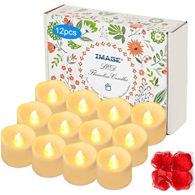 Image of IMAGE Tea Lights 12Pcs LED Tealight Candles with Timer Flickering Battery T 100pcs Decorative Fake Rose Petals for Christmas Halloween Wedding Birthday Anniversary, Warm White