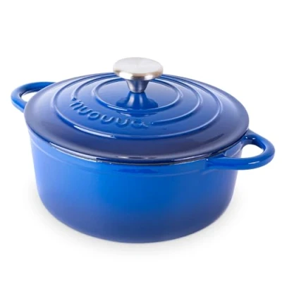 Image of Cast Iron Dutch Oven with Lid Non Stick Ovenproof Enamelled Casserole Pot Sturdy Cookware Dark Blue, 3.1 Quart, 22cm by Nuovva