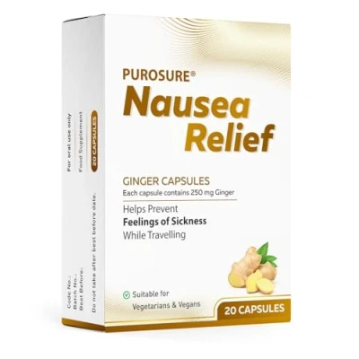 Image of Purosure Nausea Relief Ginger Capsules for Travel Sickness Relief, 250 mg (20)