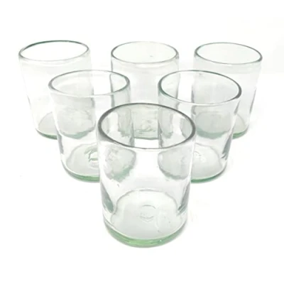 Image of Dos Sueños Hand Blown Mexican Drinking Glasses Set of 6 Natural Clear Tumbler (10 oz each)
