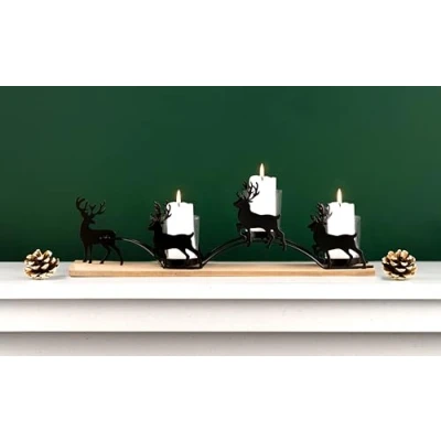 Image of Marco Paul Interiors Reindeer and Sleigh 3 Votive Candle Holder Christmas Decorations Tea Light Holders Xmas Home Decor Living Room Accessories Candles