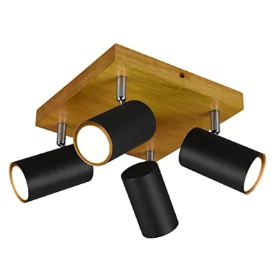 Image of Trio Leuchten Marley 812400432 Ceiling Light Metal Matt Black Wood Exclusive 4X GU10