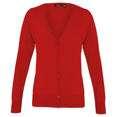 Image of Premier Womens/Ladies Cotton Acrylic V Neck Cardigan (Red) Size 10 UK