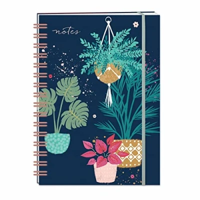 Image of Otter House Artistic A5 Wirebound Hardback Notebook Flowers and Plant Pots Design Lined Pages Lovely Gift Idea