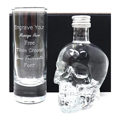 Image of Regalo Personalised Engraved Tall Shot Glass &amp; Miniature Alcohol (Crystal Head Vodka)
