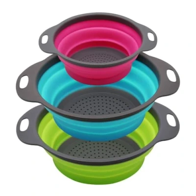 Image of SKERITO Set of 3 Collapsible Kitchen Colander/Strainer, 4 Quart &amp; 2 Sink Colander, Perfect for Draining Pasta, Vegetable,Fruits (Green,Blue, Purple), Polypropylene