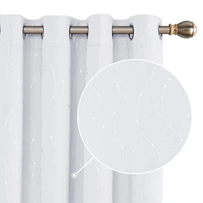 Image of Deconovo Thermal Insulated Curtains Blackout Foil Dotted Line Printed Eyelet for Bedroom W55 x L70 Silver Grey One Pair