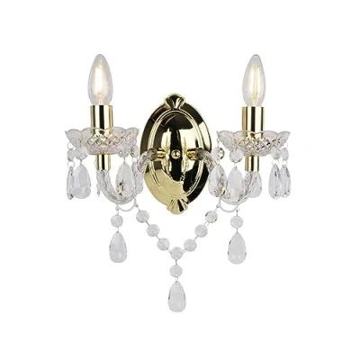 Image of firstchoicelighting Marie Therese 2 Lights Gold &amp; Clear Wall Bracket Chandelier Light