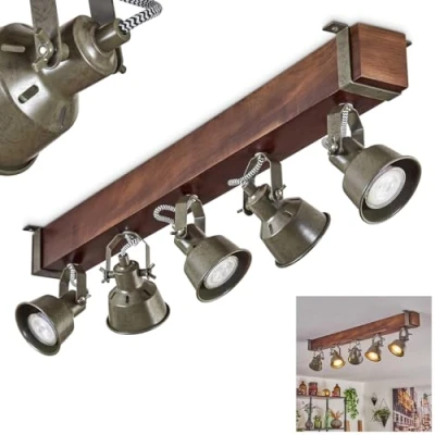Image of Pehefito Ceiling Light, Modern lamp Made of Metal/Wood in Black/Dark Brown/Green Grey, Industrial Design Light with Adjustable Shades, 6 5 x GU10 Without Bulbs