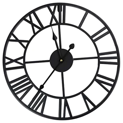 Image of qiuqiu Large Roman Numeral Wall Clock, Open Metal Outdoor Garden Creative Iron Living Room Decoration Clock 60cm