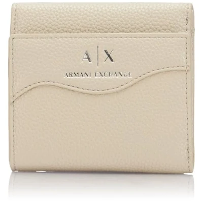 Image of Armani Exchange Women Essential, Wave, Silver Printed Logo bi fold Wallet, Pisco, One Size