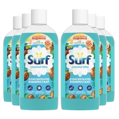 Image of Surf Passion Bloom Concentrated Disinfectant All Purpose Cleaner Long Lasting Fruity and Tropical Fragrance with Natural Oils Cleans Multiple Surface, 240ml (Coconut Bliss, Pack of 6)