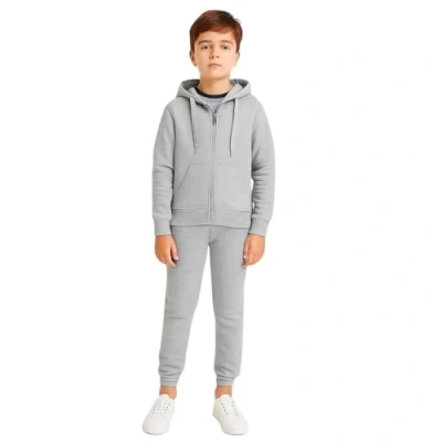 Image of True Face Kids Tracksuit Full Set Fleece Sweatshirt Plain Trouser Joggers Bottoms Casual Sportswear Jogging Pullover Top Grey 11 12 Years