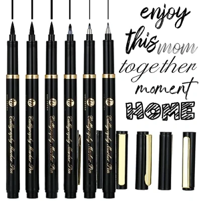 Image of Welsberg Premium Calligraphy Pens Set Pack of 6 Water based Black Ink Pens, Marker in 4 different nib sizes for Beginners or Professionals Writing Hand Lettering Drawing Design