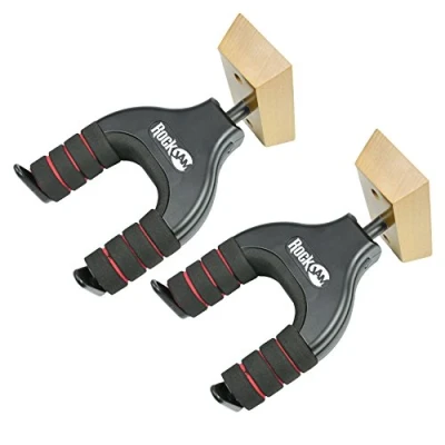 Image of RockJam Wall Mountable Universal Guitar Hanger with Padded Arms Twin Pack