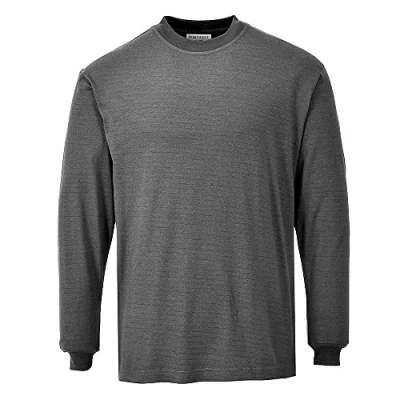 Image of Portwest Flame Resistant Anti Static Long Sleeve T Shirt Grey Large