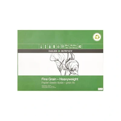 Image of Daler Rowney Eco Fine Grain Lightly Textured Heavyweight 200gsm A2 Drawing Paper Pad, Glued 1 Side, Acid free, 30 White Sheets, Ideal for Professional Artists &amp; Students