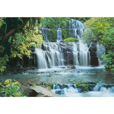 Image of Komar 8 256 368 x 254 cm New Zealand Pura Kaunui Falls Scenic Wallpaper Mural Green (Pack of 8)