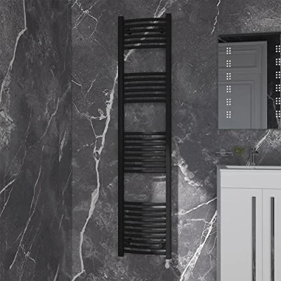 Image of NRG Black Curved Central Heating Towel Rail Bathroom Heated Rad Radiators Ladder Warmer 1800x400mm