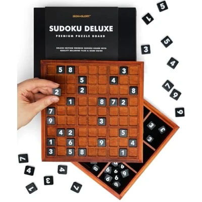 Image of Luckies Sudoku Wooden Puzzle Board Games for Books Adults Number Game Brain Teaser &amp; Portable Travel Strategy Retro Box Home Décor