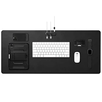 Image of Spigen Desk Pad Velo Vegan PU Leather with Built in Magnetic Cable Holder and Non Slip Rubber Mat Black