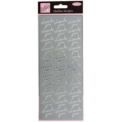 Image of Anitas Outline Stickers, Thank You Repeated, Silver, For Scrapbooking, Card Making, Kids Play, Homework, Art, Craft, Embelish, Decorative, Paper, Card, Glass, Metal, Plastic, Foam