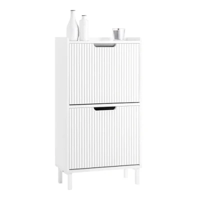 Image of SoBuy 2 Flip drawers Shoe Cabinet Rack Storage Cupboard Organizer White W50 x D19 H90cm FSR177 W