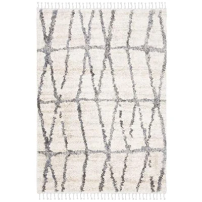 Image of SAFAVIEH Moroccan Shaggy Rug for Living Room, Dining Bedroom Berber Fringe Shag Collection, Short Pile, in Cream and Grey, 122 X 183 cm