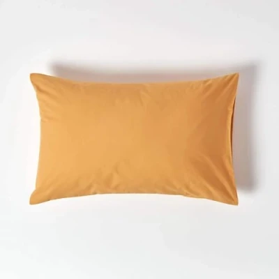 Image of HOMESCAPES Mustard Yellow Pure Egyptian Cotton Pillowcase Standard Size 200 TC 400 Thread Count Percale Equivalent Housewife Pillow Case Pack of 4