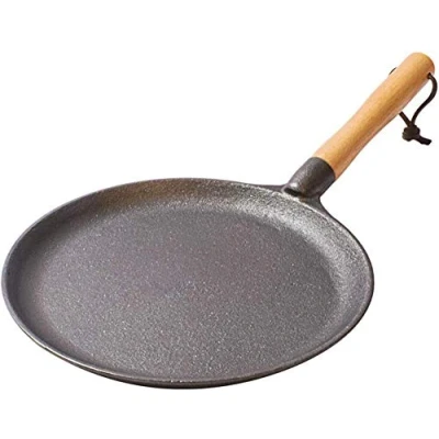 Image of Pancake Crepes Frying Pan Cast Iron, Induction, with Beech Handle, Skillet for Steak Pizza, Eggs, Breakfast,