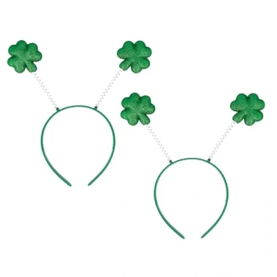 Image of Lizzy 2 x Glitter Irish Clover Leaf Head Boppers Headband St Patricks Day Shamrock Hats Green Fancy dress Accessories Costume Favors for Women Girls