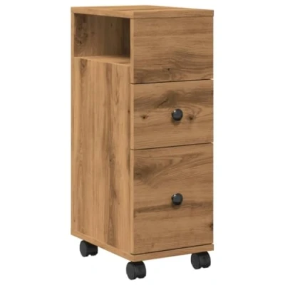 Image of vidaXL Narrow Bathroom Cabinet with Wheels, Engineered Wood Storage Cabinet, Artisian Oak, 23 x 33 65 cm, Mobile Slim Unit, Versatile Utility Organizer for Bathroom, Kitchen or Living Room