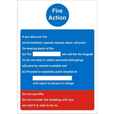 Image of Seco Fire Action Sign, 200mm x 300mm 1mm Semi Rigid Plastic