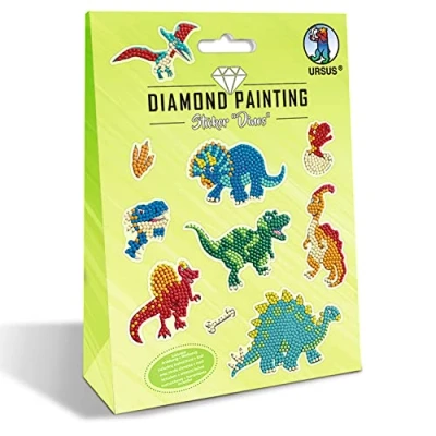 Image of Ursus 43500009 Diamond Painting Sticker Dinos, Set of 2 Sheets in Different Designs, Stones, Picker, Wax and Bowl, Includes Instructions (English Language not Guaranteed)