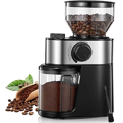 Image of Burr Coffee Grinder Electric, FOHERE Bean with 18 Grind Settings, 2 14 Cup, 200W for Drip Coffee/French Press, 250g Capacity, Brush Easy to Clean, Black