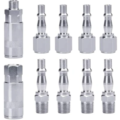 Image of Sukudon 10 Pcs 1/4&quot; BSP Air Line Hose Compressor Fitting Coupler and Plug Kit Couplings Connector Male Female