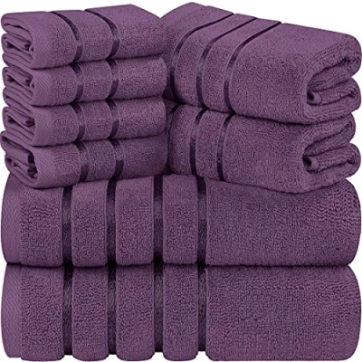 Image of Utopia Towels 8 Piece Luxury Towel Set, 2 Bath Towels, Hand and 4 Wash Cloths,97% Ring Spun Cotton Highly Absorbent Viscose Stripe Ideal for Everyday use (Plum)