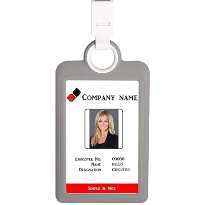 Image of Badge Holder ID Card Vertical with Lanyard Silicon Neck Strap Heavy Duty Business Offices Supplies Gray