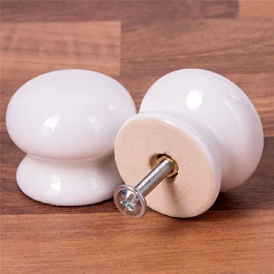 Image of 2X White Ceramic 35mm Knobs Drawer/Cabinet/Cupboard Door Handle