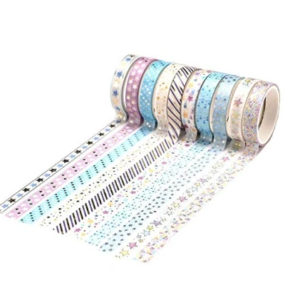 Image of YUBX Skinny Gold Washi Tape Set Foil Decorative for DIY Crafts, Bullet Journals, Planners, Scrapbooking, Wrapping (Star Theme)