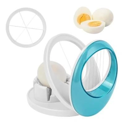 Image of LAWALEISHE Egg Slicer with Stainless Steel Wire Slicer,Multifunctional Cutter,Heavy Duty Cutter Sharp for Evenly Slicing Boiled Eggs Ham Banana and Strawberry (Blue)